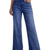 B0G6Y9PCXK Women's 11.8 OZ High Rise Wide Leg Raw Frayed Released Hem Jeans