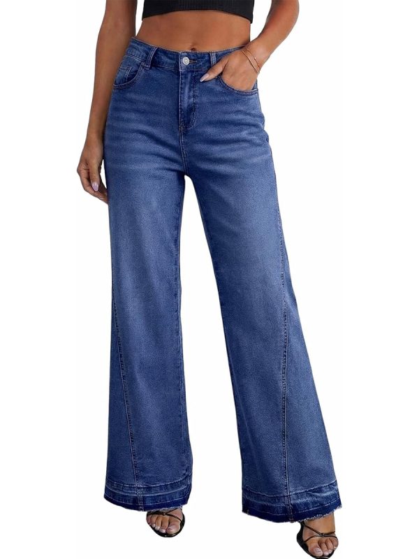 B0G6Y9PCXK Women's 11.8 OZ High Rise Wide Leg Raw Frayed Released Hem Jeans