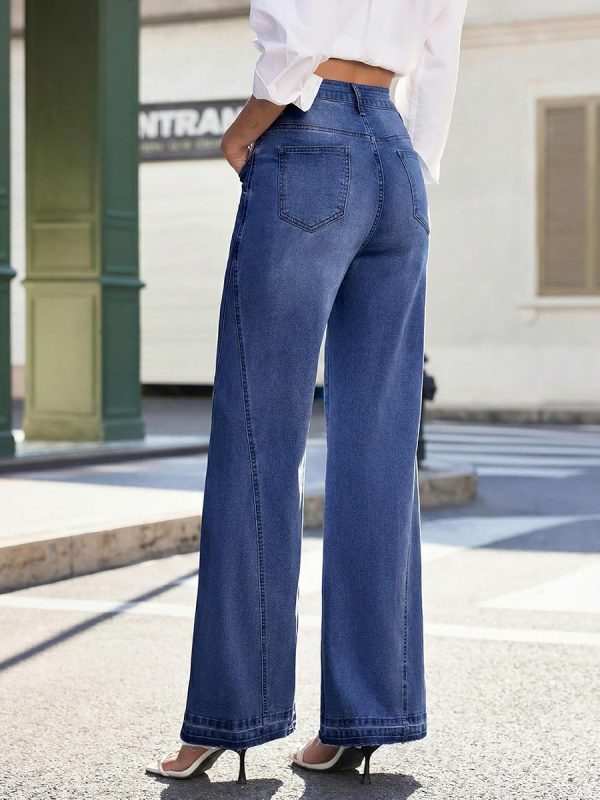 B0G6Y9PCXK Women's 11.8 OZ High Rise Wide Leg Raw Frayed Released Hem Jeans