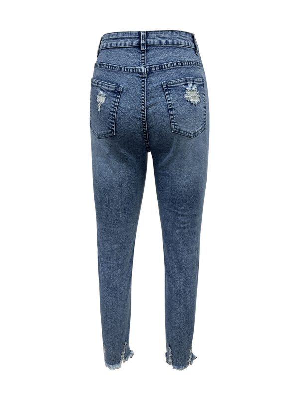 Women's 11.8 OZ High Rise Distressed Ankle Length Cropped Destroyed Ripped Skinny Jeans