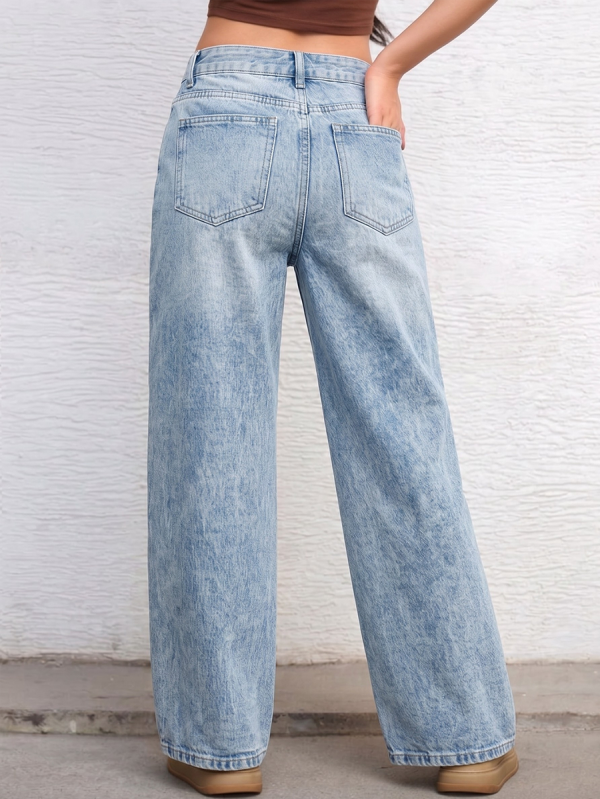 1097 Women's 12 oz Y2K Criss‑cross Crossover Waistband Acid Snow Wash Wide Leg Jeans