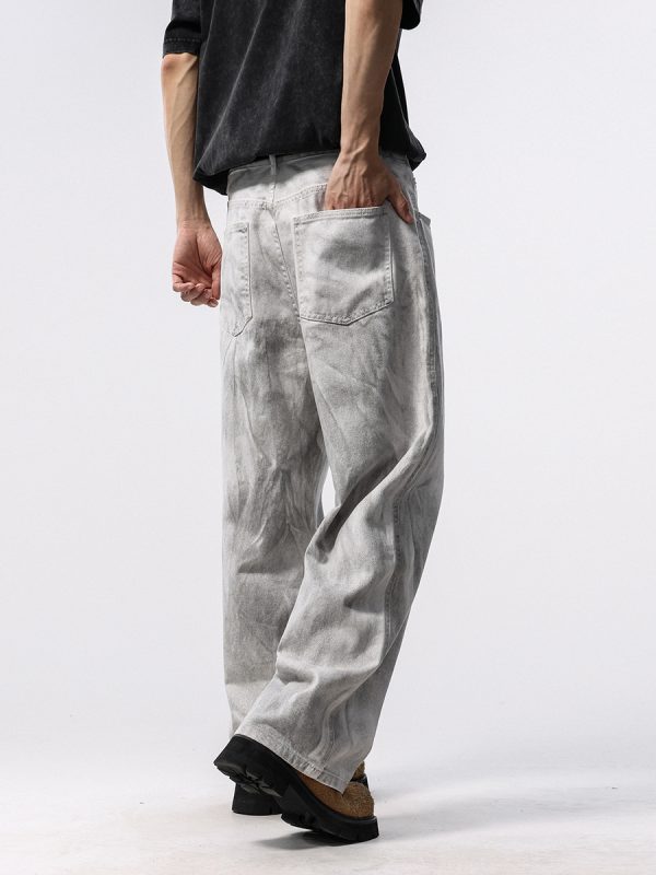 BY490 Men's 12.8 OZ Grunge Marble Tie Dye Wash Wide Leg Jeans