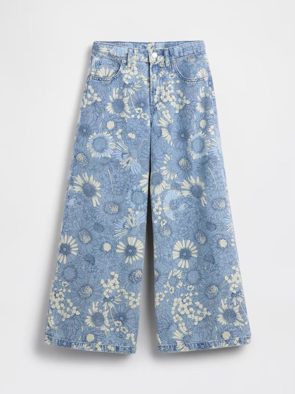 10 OZ Big Girls Vintage Hippie Y2K Low Rise All‑over Digital Floral Printing Baggy Jeans