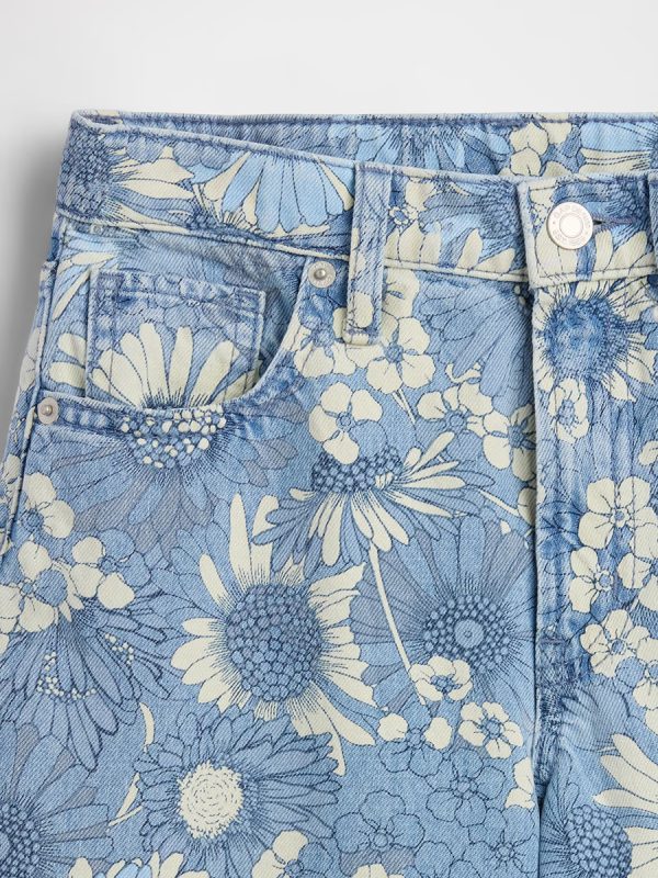 10 OZ Big Girls Vintage Hippie Y2K Low Rise All‑over Digital Floral Printing Baggy Jeans