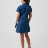 10.5 OZ Big Girls Short Sleeve Western Casual Preppy Stretch Denim Shirt Dresses