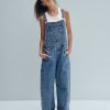 10.2 OZ Big Girls Vintage Workwear Baggy Barrel‑Leg Denim Overalls