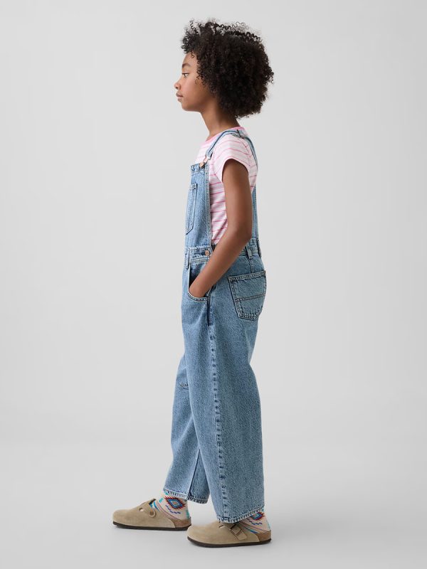 10.2 OZ Big Girls Vintage Workwear Baggy Barrel‑Leg Denim Overalls