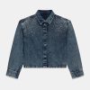 11.8 OZ Little Girls Vintage Cropped Acid Wash Rhinestone Denim Jackets