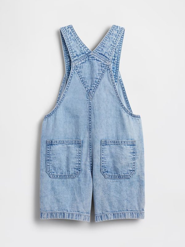 Toddler Boys 9.6 OZ Light Acid Wash Cargo Denim Short Overalls Shortalls