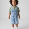 Toddler Boys 9.6 OZ Light Acid Wash Cargo Denim Short Overalls Shortalls