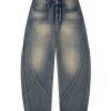 PB004  Men's 12.8 OZ Banana Curved‑leg Cut Vintage Faded Jeans