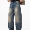 PB004  Men's 12.8 OZ Banana Curved‑leg Cut Vintage Faded Jeans