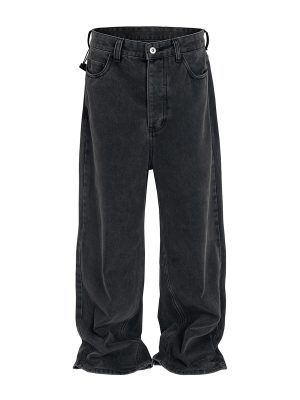 TJ113 Men's Enzyme Stone Wash Charcoal Black Baggy Jeans