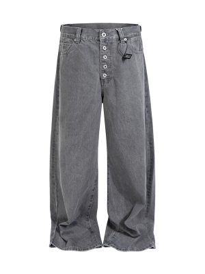 ZJ089 Men's 13.2 OZ Washed Grey Raw Denim Jeans