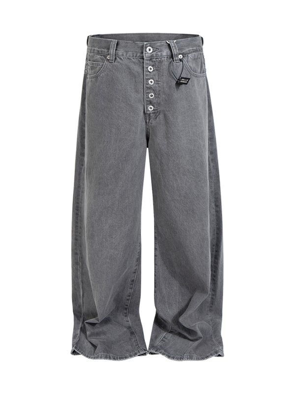 ZJ089 Men's 13.2 OZ Washed Grey Raw Denim Jeans