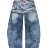 14032 Men's 14.2 OZ 3D Digital Printing Barrel Cut Curve-leg Jeans
