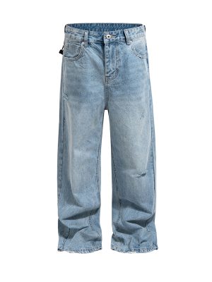 TJ160 Men's 14.5 OZ Rigid Baggy Straight Ripped Denim Jeans