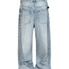 TJ176 Men's 14.5 OZ Rigid Baggy Straight Ripped Raw Hem Jeans