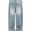 TJ175  Men's Ripped Webbing Metal Adjuster Buckle Wide Leg Jeans