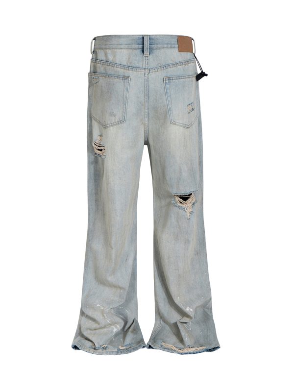 TJ162 Men's 13.2 OZ Vintage Ripped Splatter Painting Bootcut Jeans