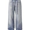 Q166 Men's 14.5 OZ 3D Digital Printing Rhinestone Loose Straight Jeans
