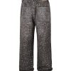 Q166 Men's 14.5 OZ 3D Digital Printing Rhinestone Loose Straight Jeans