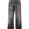 Q166 Men's 14.5 OZ 3D Digital Printing Rhinestone Loose Straight Jeans