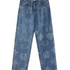 6803 Men's 13.6 OZ All‑Over Laser Etching Relaxed Straight Jeans