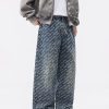 H3816 Men's 13.7 OZ All‑Over Printing Loose Straight Denim Jeans