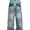 MJ016  Men's 15.5 OZ Y2K Baggy Double Waist Wide Leg Patchwork Jeans