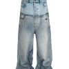 MJ016  Men's 15.5 OZ Y2K Baggy Double Waist Wide Leg Patchwork Jeans