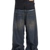 MJ016  Men's 15.5 OZ Y2K Baggy Double Waist Wide Leg Patchwork Jeans