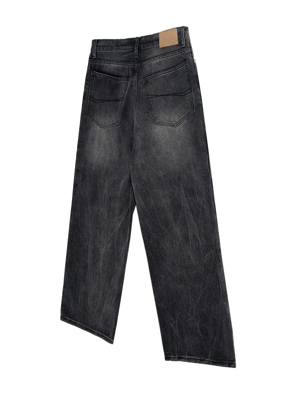 FJ067 Men's Enzyme Stone Wash Charcoal Black Baggy Jeans