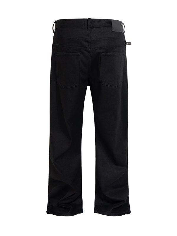 TJ179 Men's 13.6 OZ Oversize Solid Black Raw Denim Loose Jeans