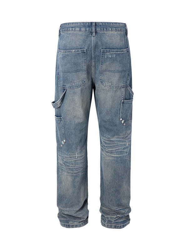 8687 Men's 13.8 OZ Mud Vintage Wash Distressed Ripped Carpenter Jeans