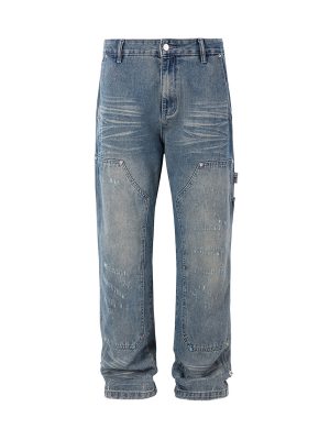 8687 Men's 13.8 OZ Mud Vintage Wash Distressed Ripped Carpenter Jeans