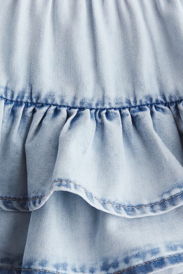 HMKD040  Tiered Denim Skirt   Cotton 78%, Polyester 22%  2-8