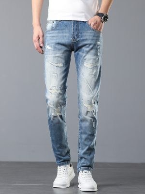 5107  Men's 10.8 OZ Vintage Destroyed Wash Ripped Distressed Skinny Jeans