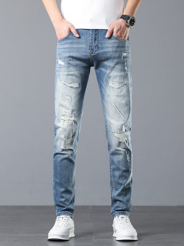 5107  Men's 10.8 OZ Vintage Destroyed Wash Ripped Distressed Skinny Jeans