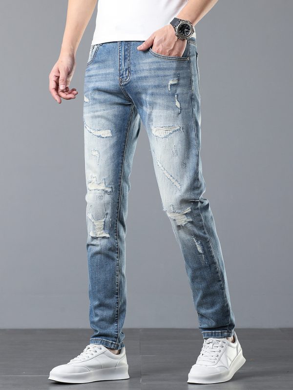 5107  Men's 10.8 OZ Vintage Destroyed Wash Ripped Distressed Skinny Jeans