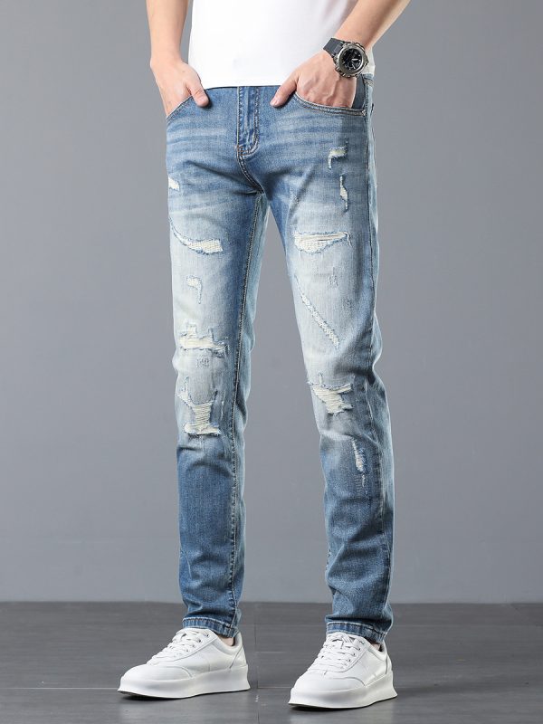 5107  Men's 10.8 OZ Vintage Destroyed Wash Ripped Distressed Skinny Jeans