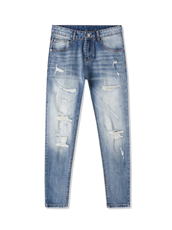 5107  Men's 10.8 OZ Vintage Destroyed Wash Ripped Distressed Skinny Jeans