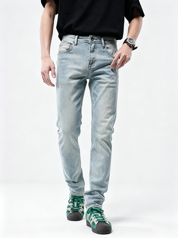 JK0351  Men's  Pale Light Bleach Stone Wash Slightly Tapered Jeans