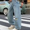 9205 Men's Curved‑leg Back‑half Elastic Waistband Ripped Jeans