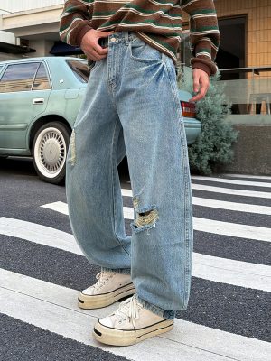 1790066862227914.jpg 9205 Men's Curved‑leg Back‑half Elastic Waistband Ripped Jeans