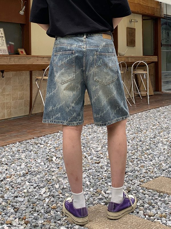 6553 Men's Summer 12.7 oz Lyocell Baggy All‑Over Printing Denim Shorts