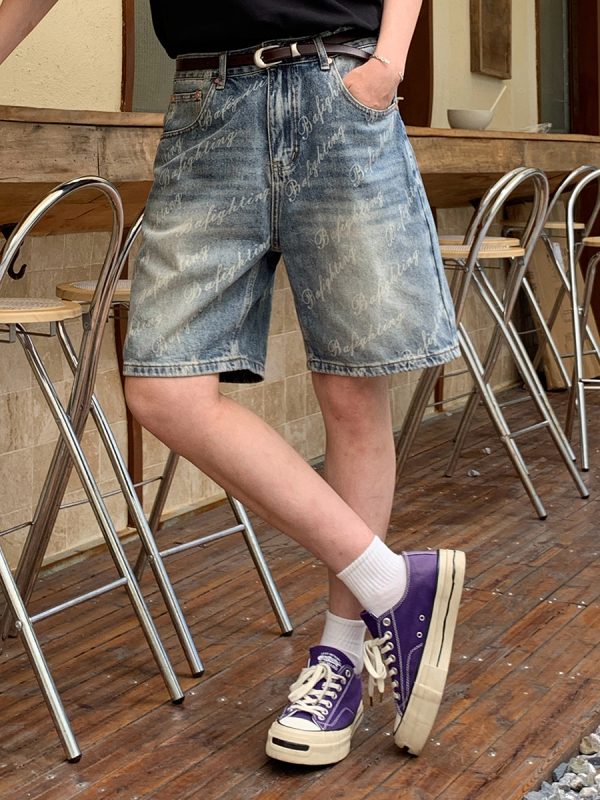 6553 Men's Summer 12.7 oz Lyocell Baggy All‑Over Printing Denim Shorts