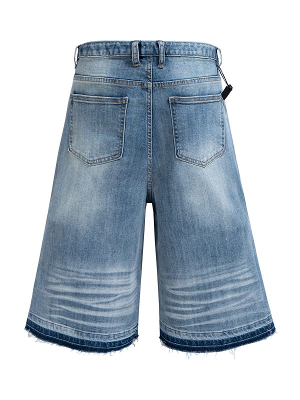 TJ177 Men's 12.5 OZ Baggy Loose Destroyed Ripped Raw Hem Capri Cropped Jeans
