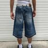 TJ177 Men's 12.5 OZ Baggy Loose Destroyed Ripped Raw Hem Capri Cropped Jeans