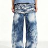 14032 Men's 14.2 OZ 3D Digital Printing Barrel Cut Curve-leg Jeans